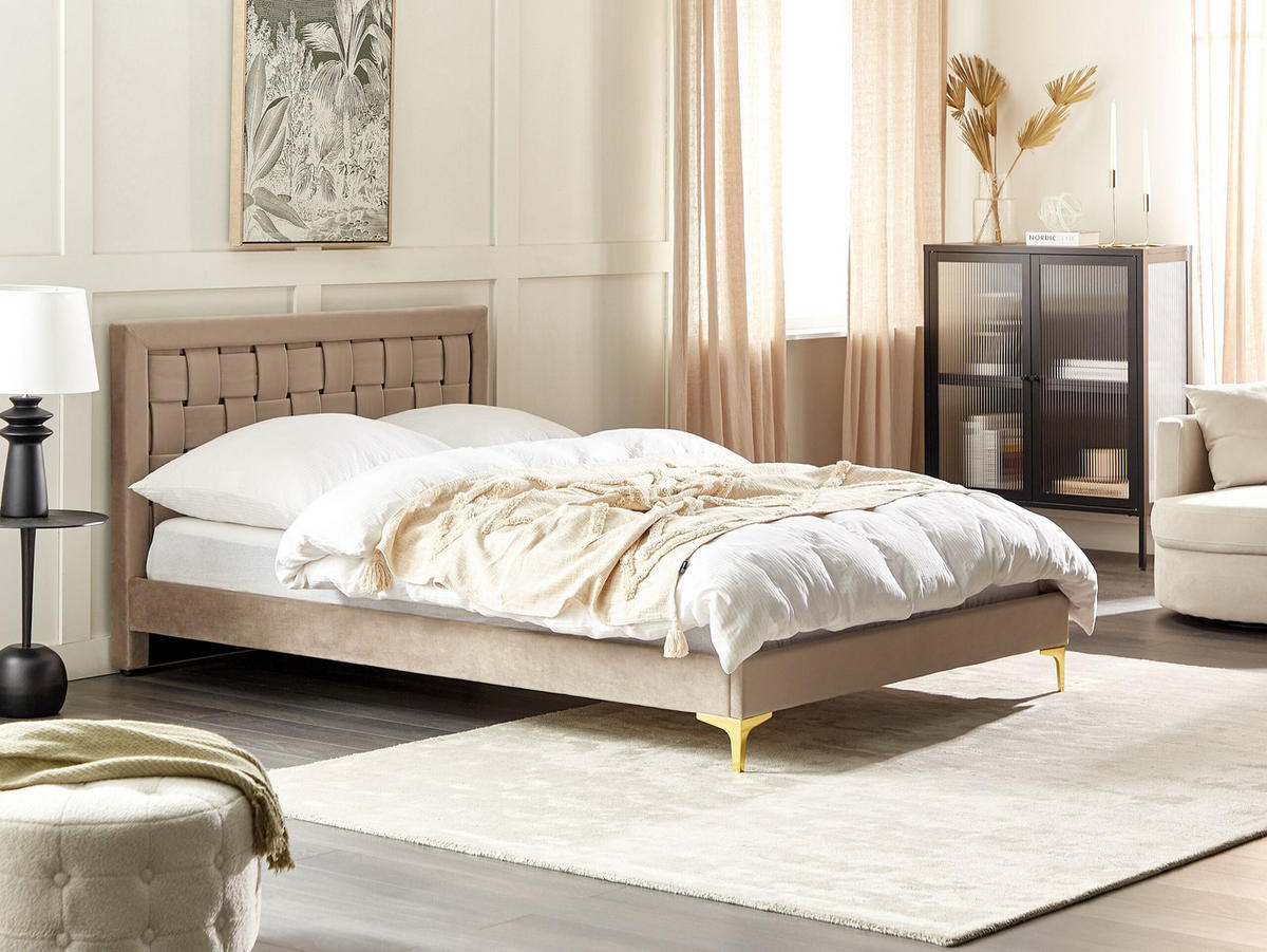 DOPPELBETT 140/200cm Taupe Limoux - Taupe, Textil (140/200cm) - Beliani