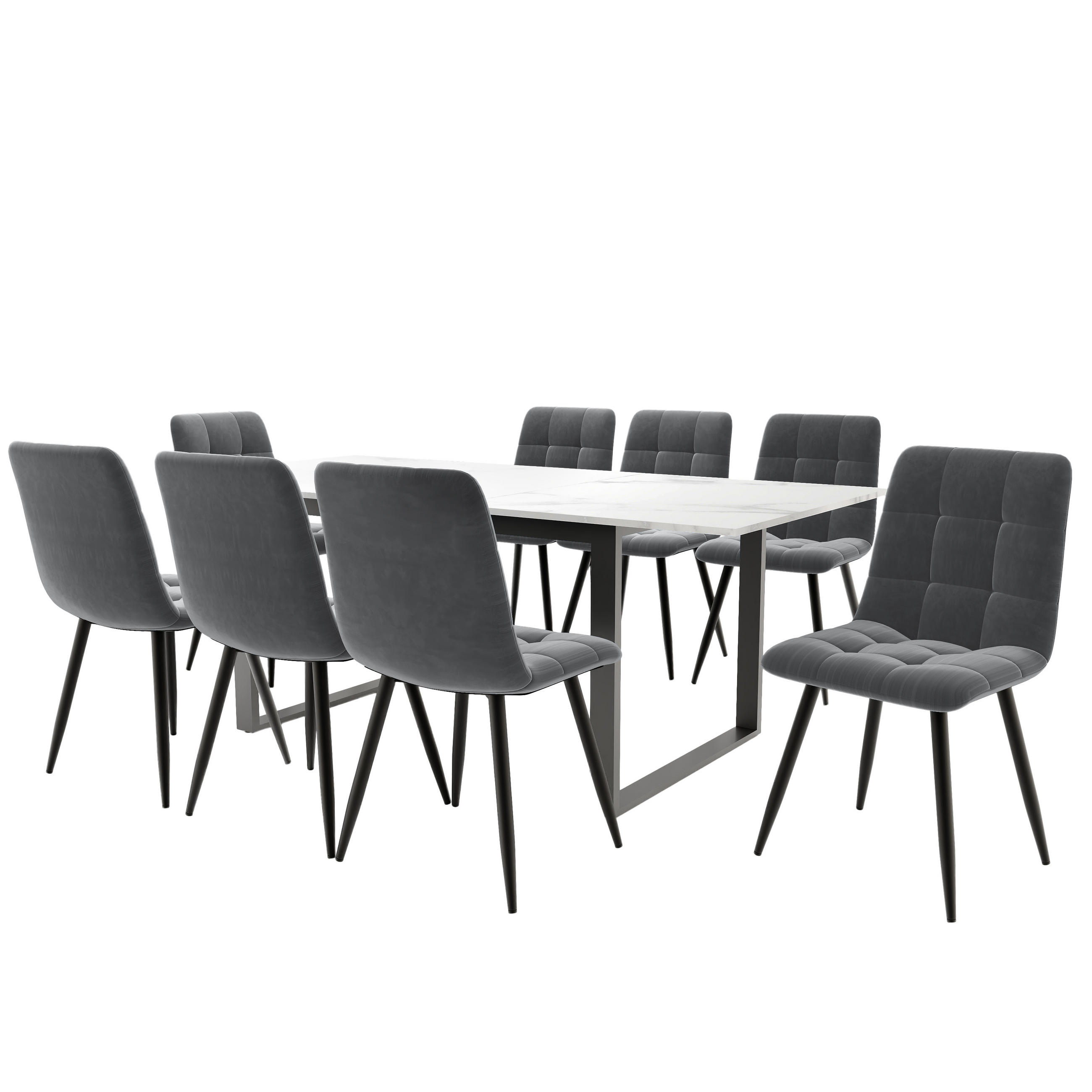 FLIEKS JÍDELNÍ SET 8 Židlí Bílý Šedý Černý 140-180cm