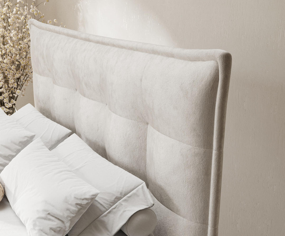 BOXSPRINGBETT Minori Ecru 140/200 cm mit Latex-Topper - Ecru/Silberfarben, Holz/Holzwerkstoff (140/200cm) - Maison de Reve