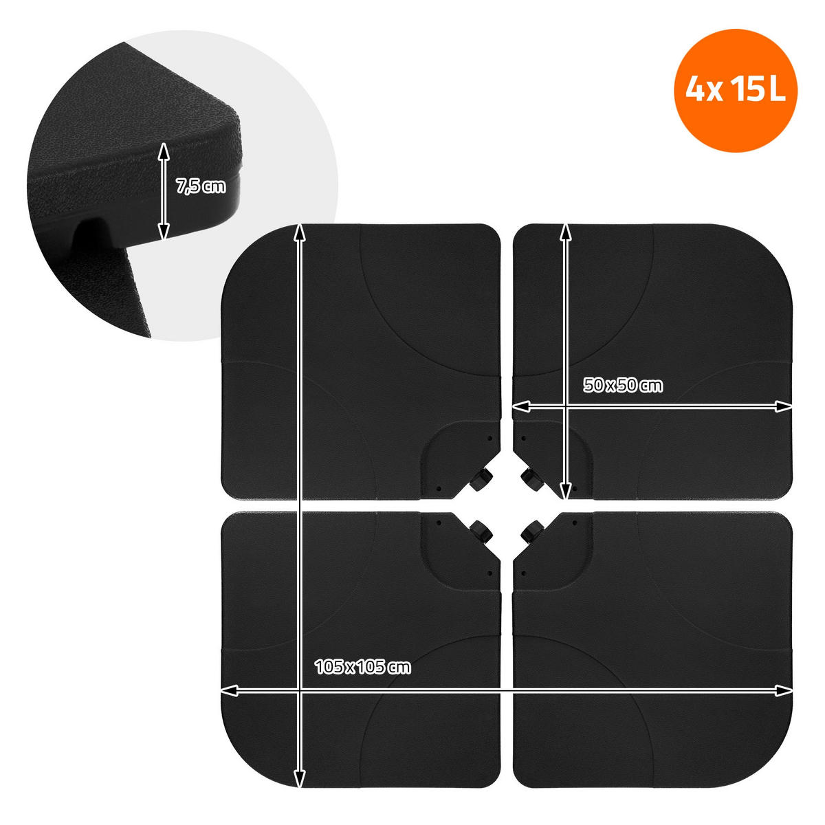 SCHIRMGEWICHT für Ampelschirm 4-teilig Schwarz aus Kunststoff - Schwarz, Kunststoff (105/51cm) - ML-DESIGN