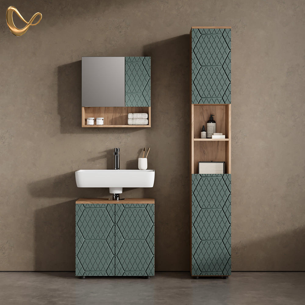 Thumbnail - Livinity® Badmöbel-Set, Grün, Holzwerkstoff, 13 Fächer, 6 Schubladen, Rechteckig, 60x59x30 cm, Badezimmer, Badmöbelsets ...