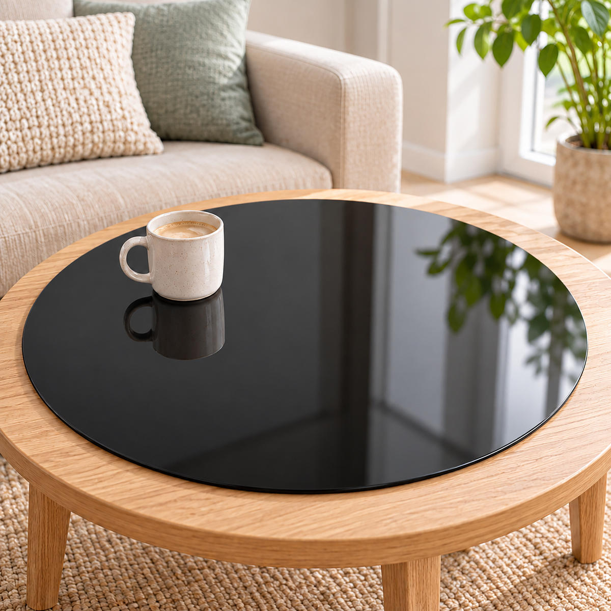 GLASPLATTE Schwarz ESG 80 cm rund - Schwarz, Glas (80/80/0.6cm) - Relaxdays