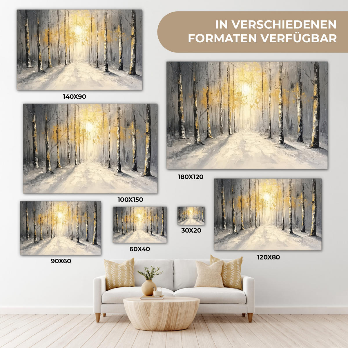 LEINWANDBILD Winter - Abstrakt - Schnee - Natur - Sonne Wanddeko 90x60 cm - Grau, Textil (90/60cm) - MuchoWow
