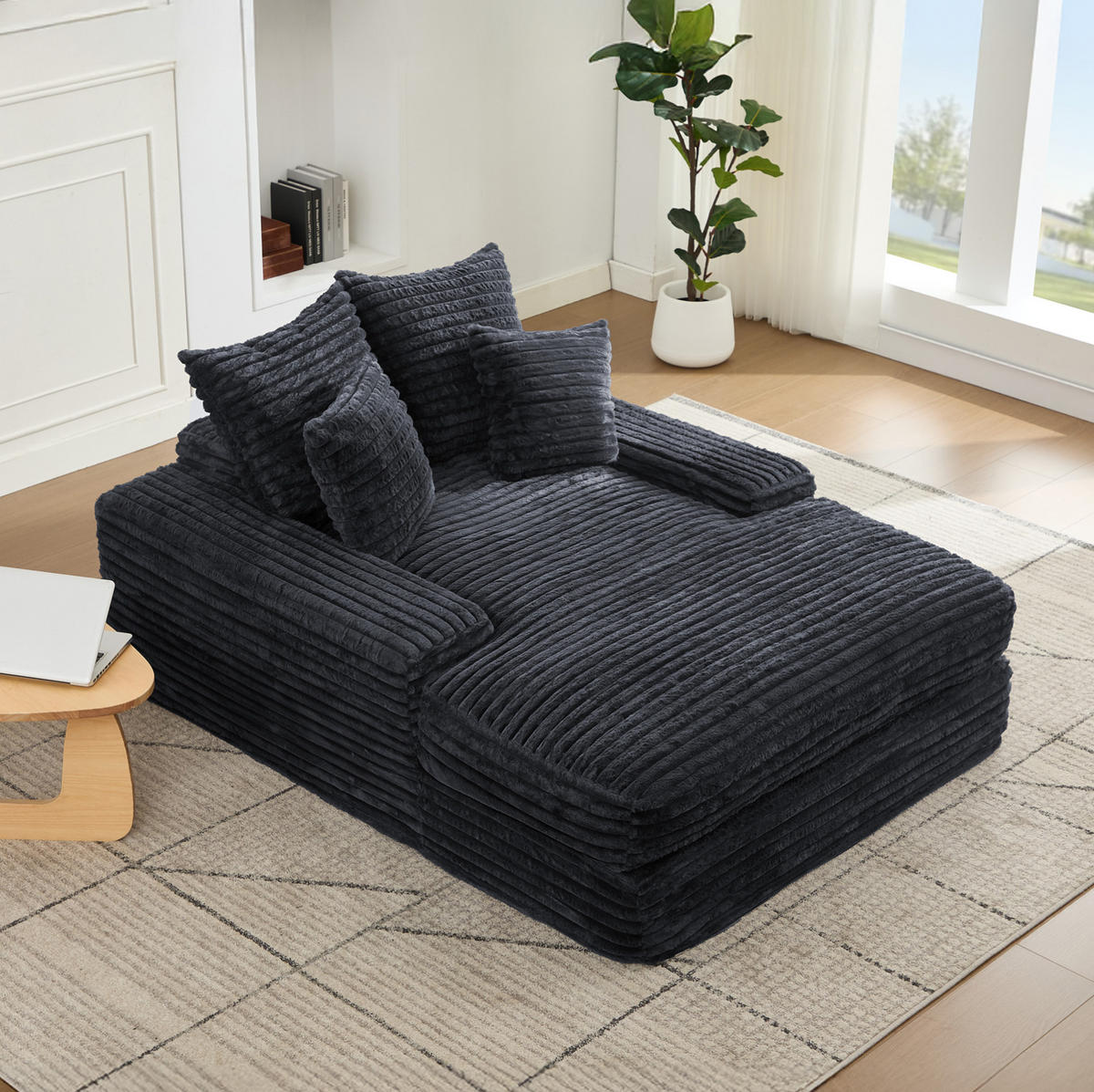 CHAISELONGUE Cordstoff mit Memory-Schaum und 4 Kissen 137/175/63 cm Grau - Grau, Textil (137/63/175cm) - Redom
