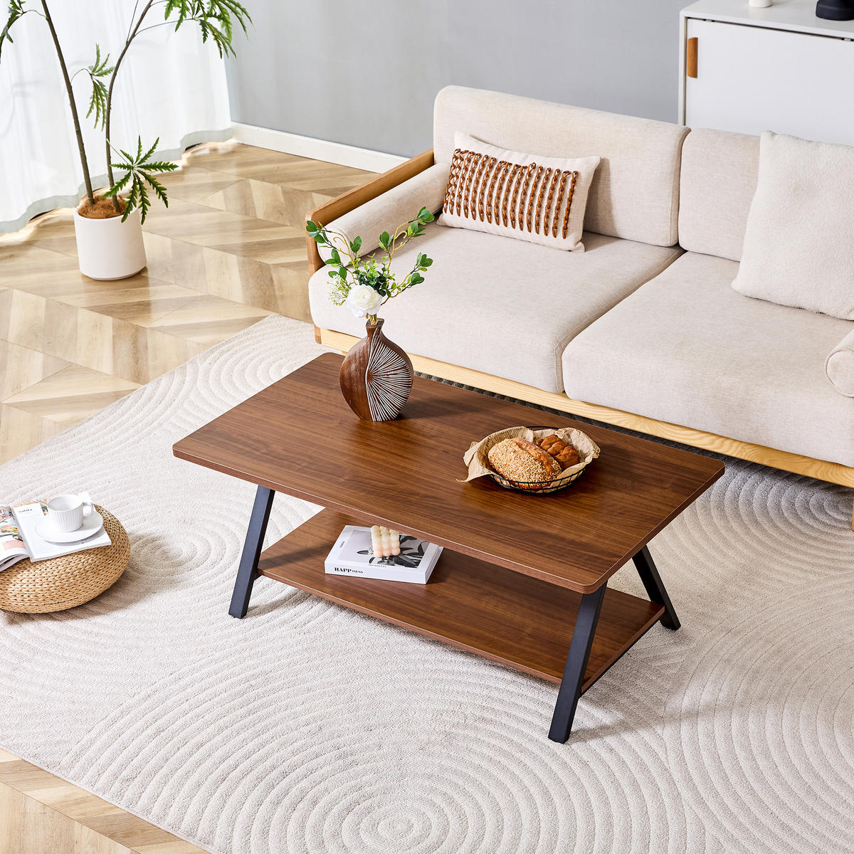 COUCHTISCH 110/57/44.5 cm in Walnuss aus MDF mit Stauraumregal - Walnussfarben, Holzwerkstoff (110/57/44.5cm) - OKMYHOME