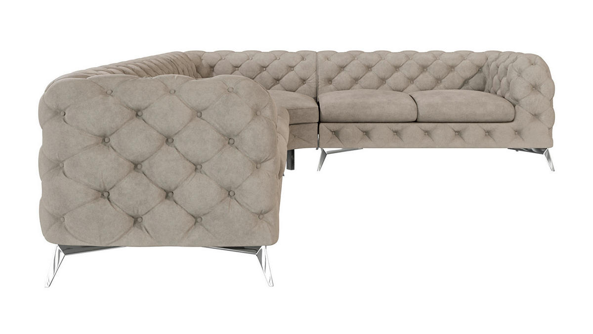 ECKSOFA Chesterfield Laura Dunkle Creme Samt - Silberfarben/Creme, Holz/Textil (323/264cm) - S-Style Möbel