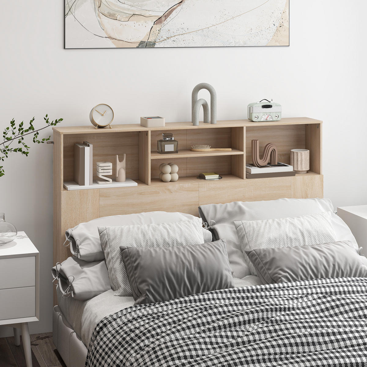 KOPFTEIL DE-18528 mit 4 offenen Fächern Naturholz-Optik - Naturfarben, Holzwerkstoff (19/103.5/140cm) - ComfortXL