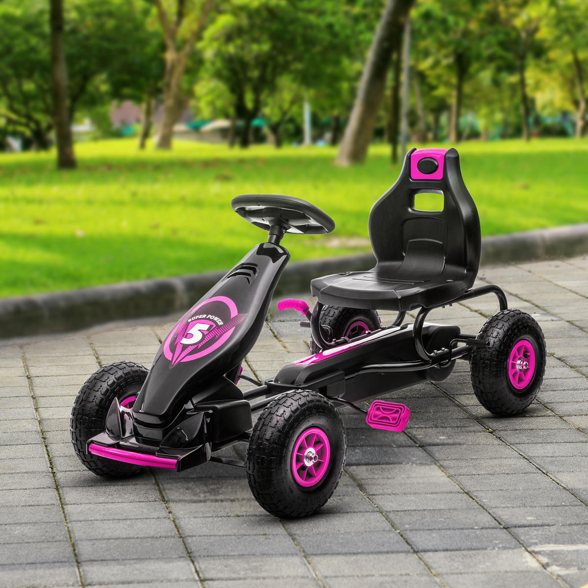 KINDER-GOKART, mit Pedalen, verstellbarem Sitz, ab 5 Jahren - Schwarz/Rosa, Kunststoff/Metall (121/58/61cm) - HOMCOM