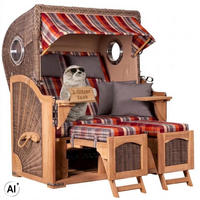 STRANDKORB Düne 2 Sitzer Teak PE Grey - Rot/Multicolor, Holz/Metall (125/170/80cm) - Mr. Deko