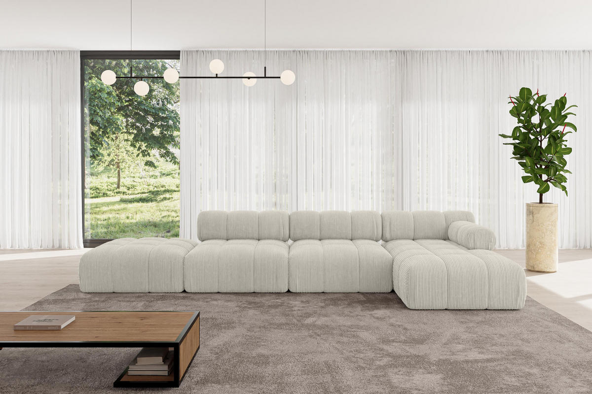 ECKSOFA modulares Sofa Lizur-L2 - 380x160x70 cm Hellgrau Cord - Hellgrau, Holzwerkstoff/Textil (380/160cm) - ALTDECOR