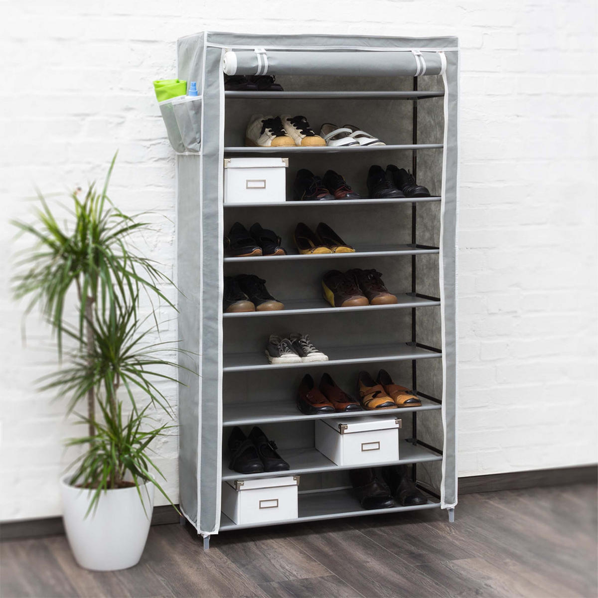 SCHUHSCHRANK Anthrazit VALENTIN 9 Ablagen - Anthrazit, Kunststoff/Textil (88/161/30cm) - Relaxdays