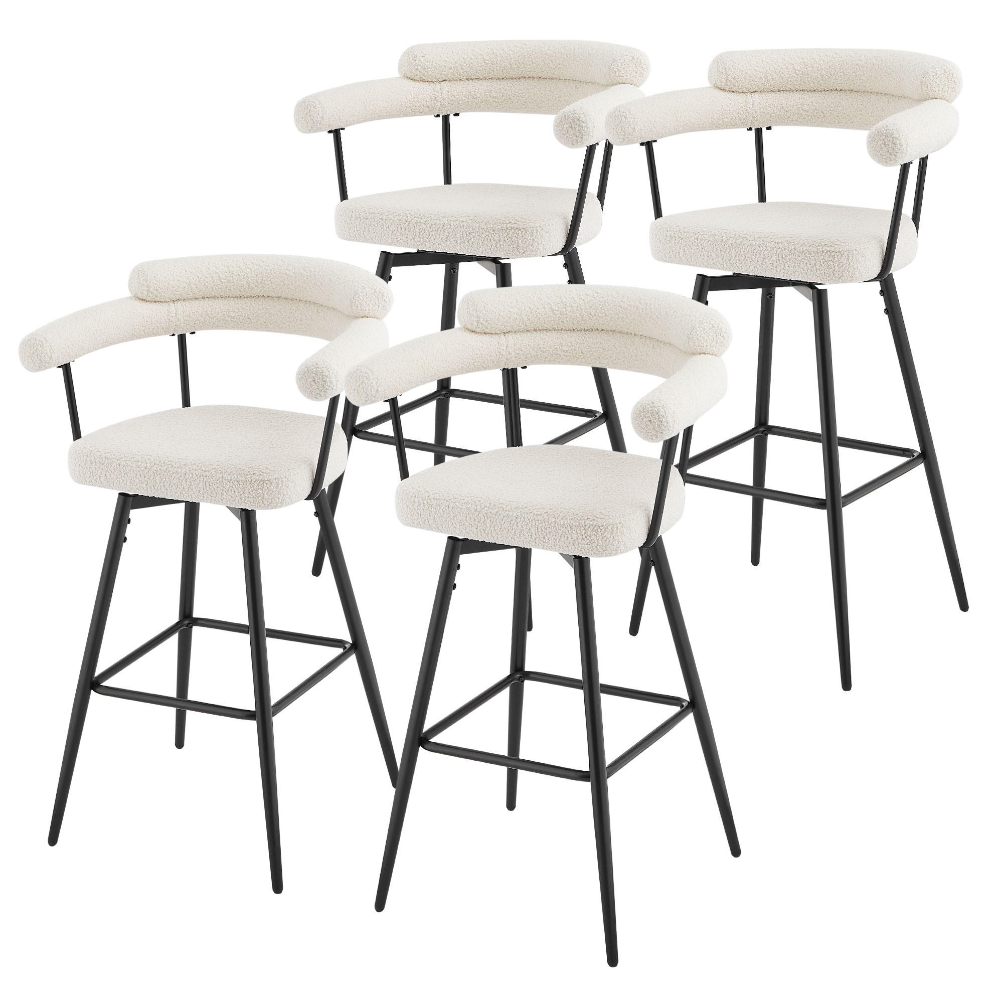 ML-DESIGN SADA 4 otočných barových stoliček, béžové s plyšovým potahem, výška 76 cm