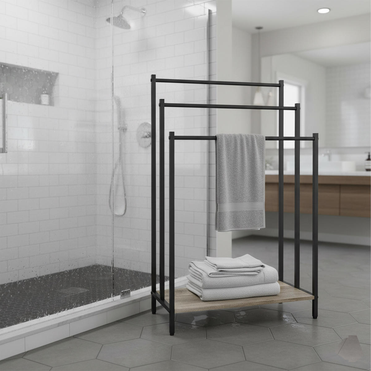 HANDTUCHSTÄNDER - Schwarz, Holzwerkstoff/Metall (60/81/28cm) - Relaxdays