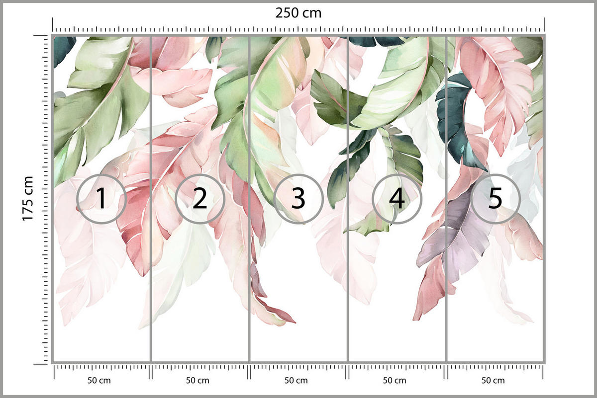 FOTOTAPETE für Esszimmer Bunte Bananenblätter Pflanzen Natur 250x175 - Violett/Rosa, Papier (250/175cm) - Muralo