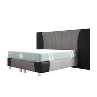 BOXSPRINGBETT IMPERIAL 200x200 cm, Aus Leder und Velvet Bezug, Schwarz Leder + Silbergrau - Silberfarben, Leder/Holz (200/200cm) - Trada