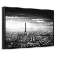LEINWAND Bilder mit Rahmen - Paris - Skyline - Eiffelturm - Stadt - Wolken - 30x20 - Dunkelgrau, Textil (30/20cm) - MuchoWow