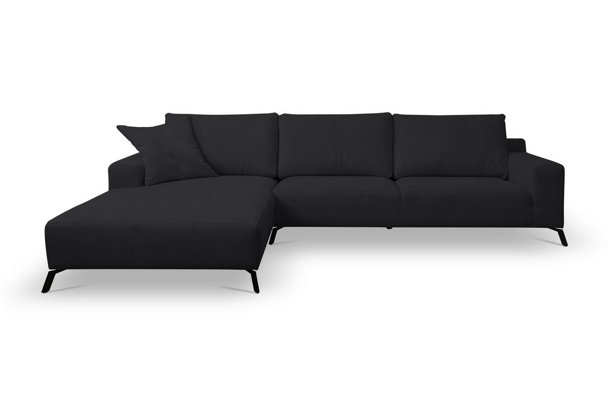 ECKSOFA Aspen in L-Form, Coach Farbe: Schwarz, Velourstoff, Ottomane Links - Schwarz, Textil (187/312cm) - VENASI MÖBEL