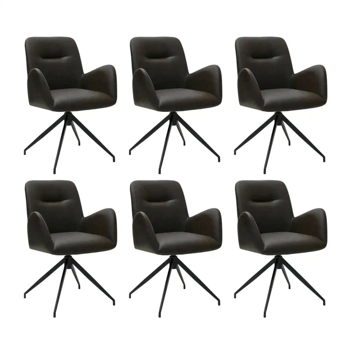 ARMLEHNSTUHL-SET 6 Stück in Kunstleder Dunkelbraun - Schwarz/Braun, Textil/Metall (61/86/64cm) - Furnhouse