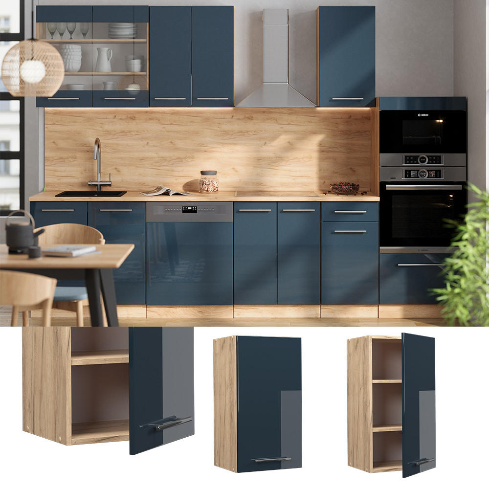 HÄNGESCHRANK Fame-Line Dunkelblau Hochglanz 40 cm - Honigeiche/Eiche Wotan, Holzwerkstoff (40/72/34.1cm) - Vicco