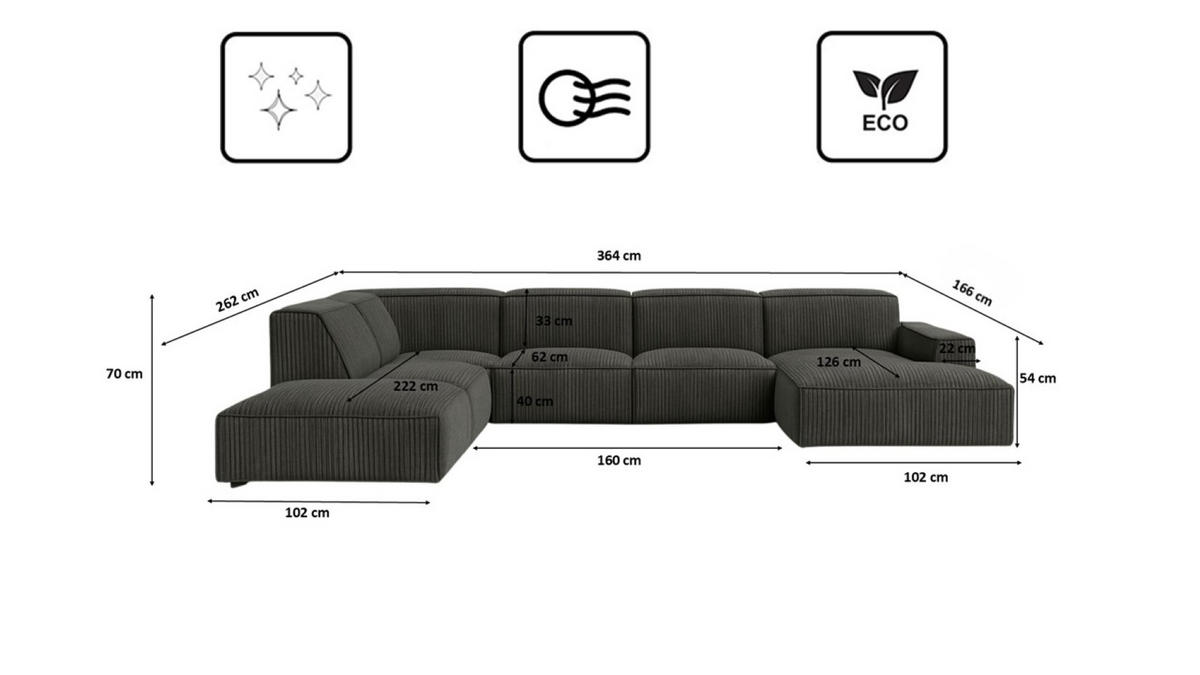 ECKSOFA Cursal V, Stoff Poso, Grau, Links - Grau, Holz (364/262cm) - Kaiser Möbel