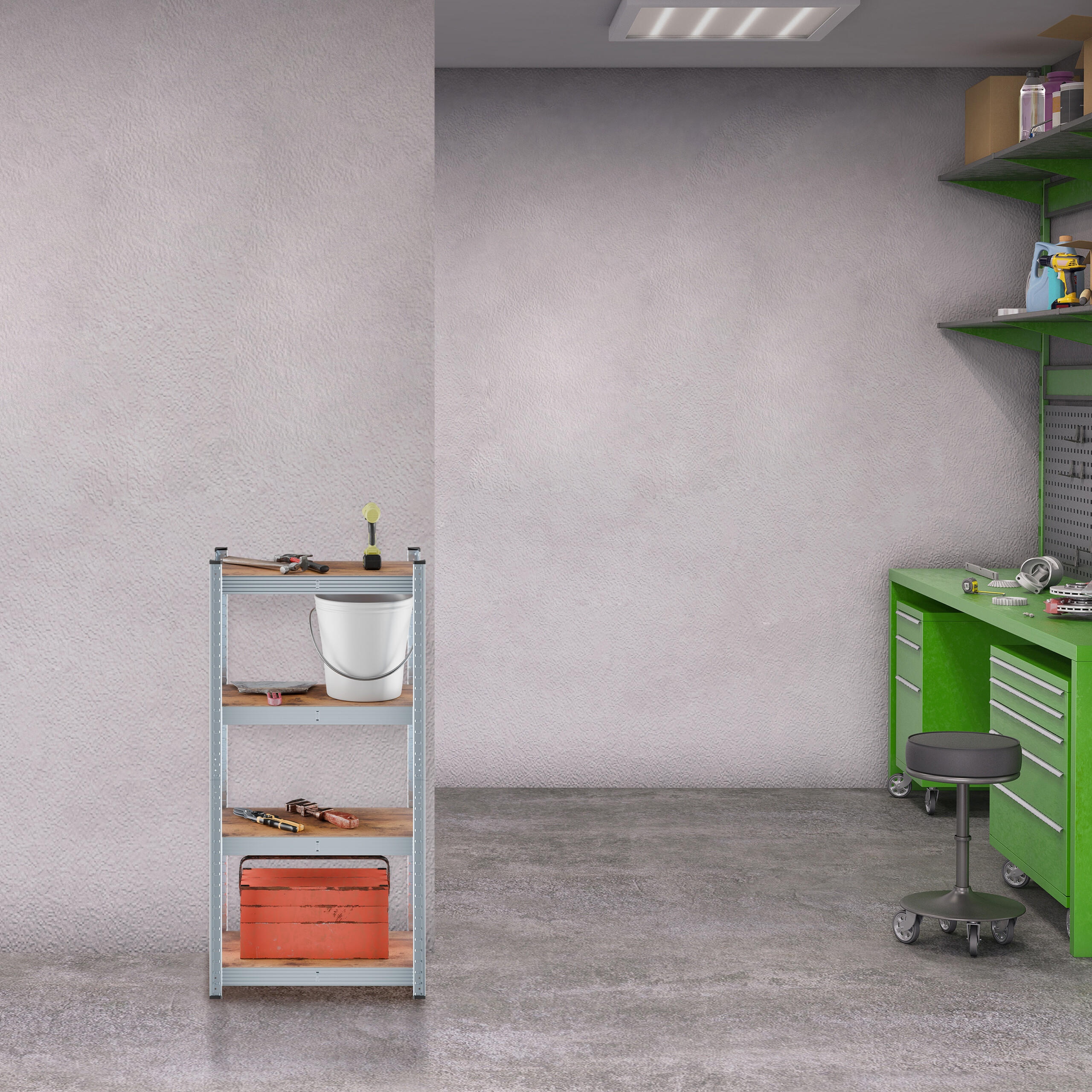 SCHWERLASTREGAL - Alufarben/Braun, Holzwerkstoff/Kunststoff (60/120/30cm) - Relaxdays