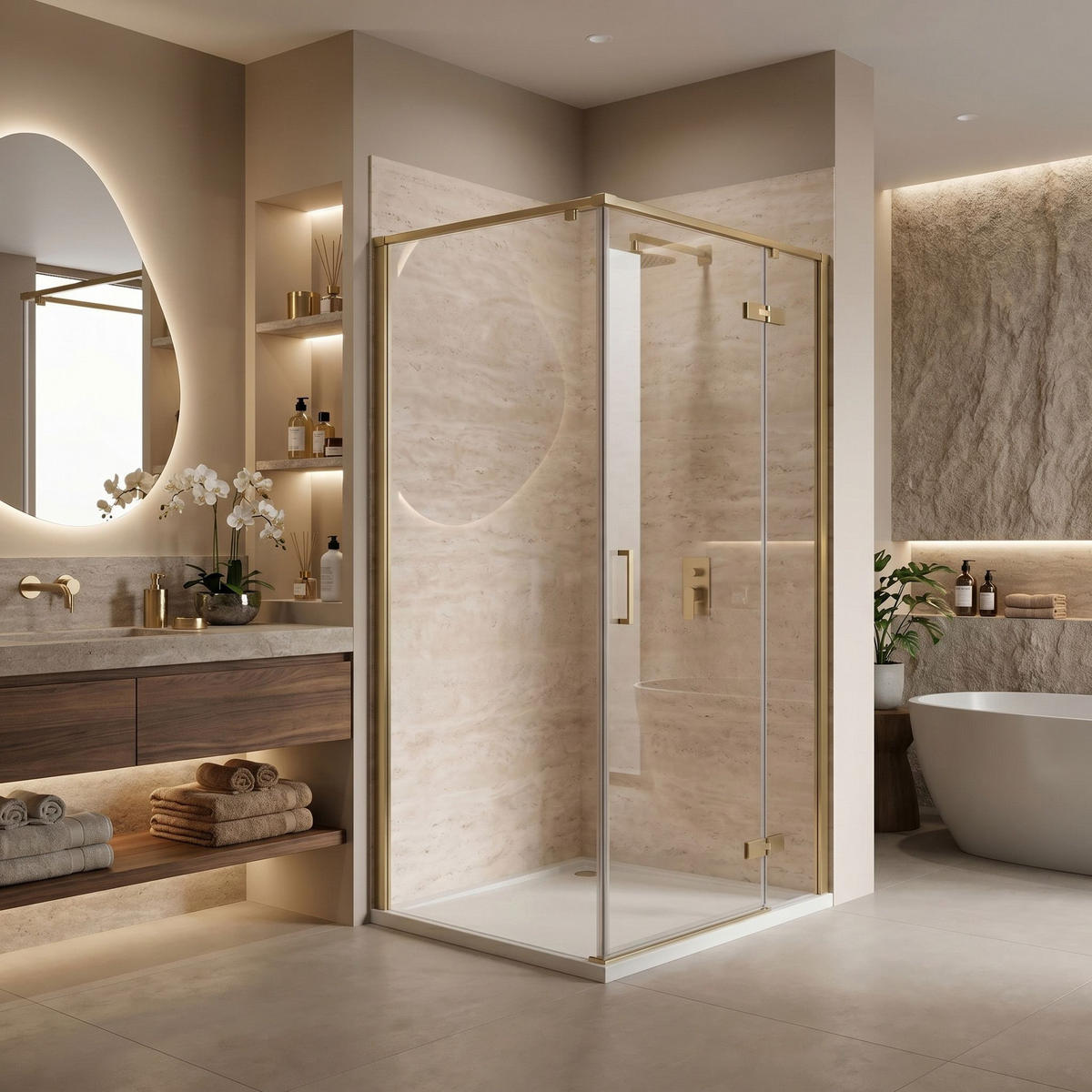 DUSCHKABINE Rea Bruno 120x90 Brush Gold - Goldfarben, Glas (88.5/118.5/195cm) - REA