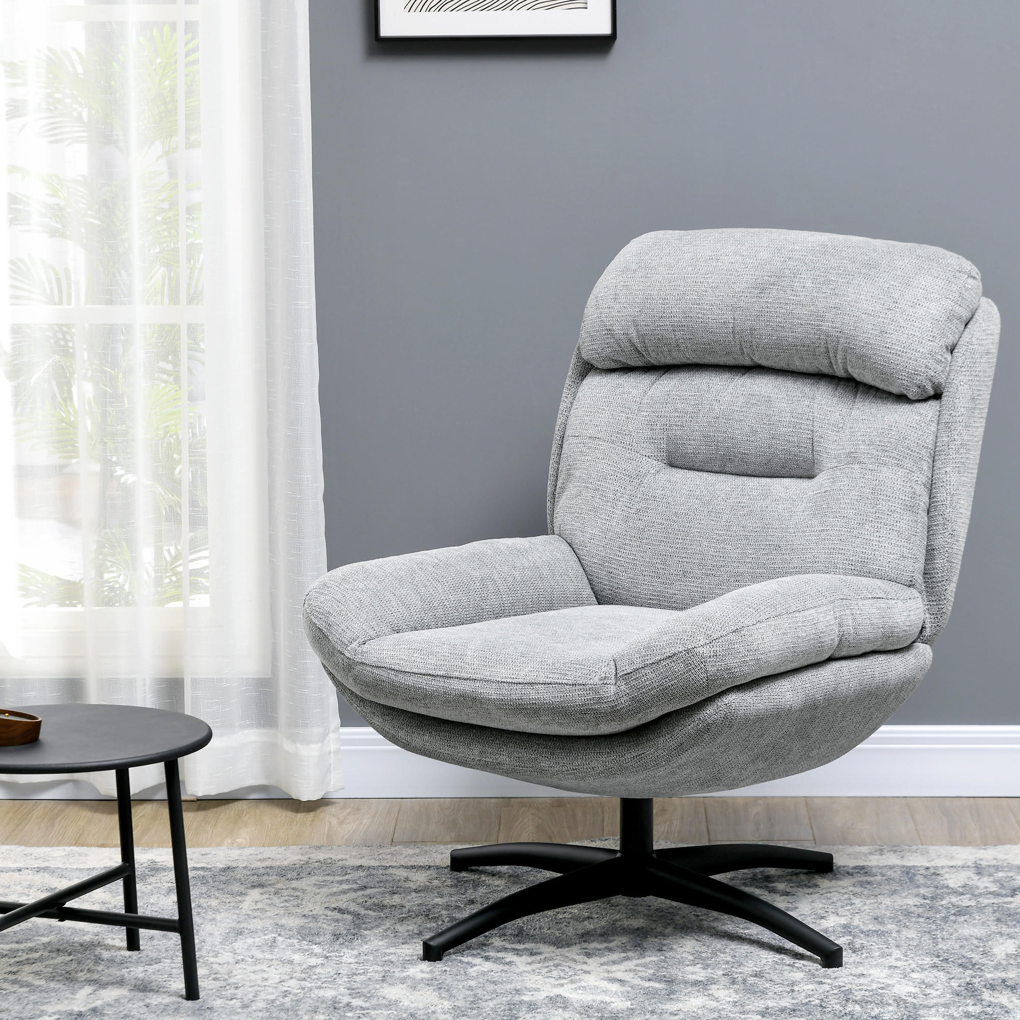 SESSEL Drehbar Loungesessel mit Wasserabweisend Chenille-Optik für Wohnzimmer - Schwarz/Grau, Textil/Metall (91/98/79cm) - HOMCOM
