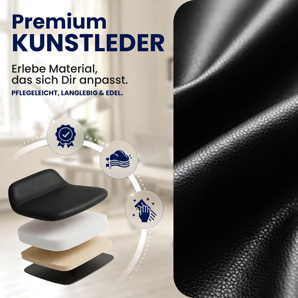 DREHSTUHL Lederlook Walnuss/Schwarz - Chromfarben/Walnussfarben, Textil/Metall (49.5/90/57cm) - CLP