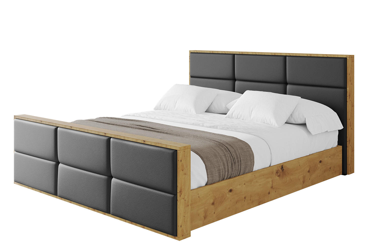POLSTERBETT mit Bettkasten, Fußteil und Lattenrost, Boxbett mit Matratze H3/H4 - ENZO1-Z 180x200 Schwarz Kunstleder - Schwarz Hochglanz, Holzwerkstoff/Textil (180/200cm) - ALTDECOR