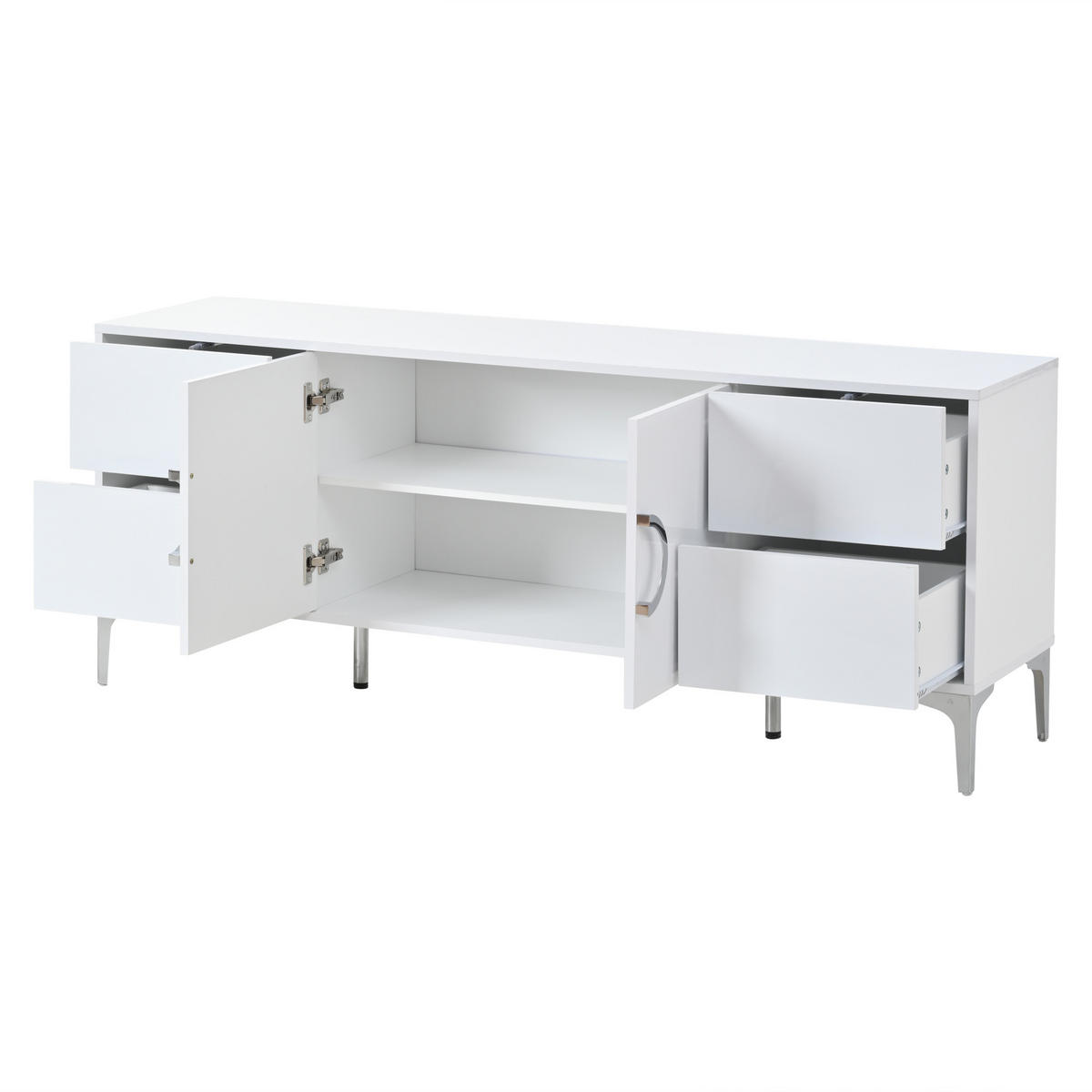 SIDEBOARD 150/38/59,5 cm Weiß aus MDF mit 4 Schubladen - Weiß, Holzwerkstoff (150/59.5/38cm) - OKWISH