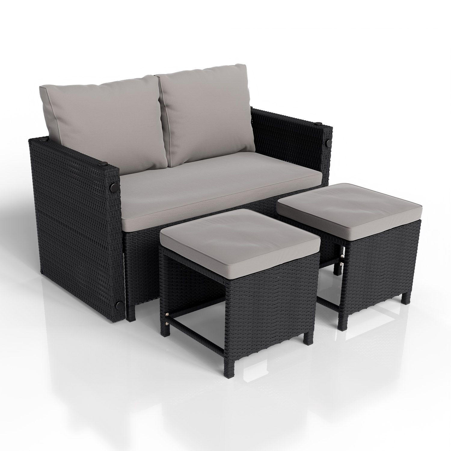 GARTENMÖBELSET Jamaika schwarz (4-tlg.) - Schwarz, Kunststoff/Metall - Juskys