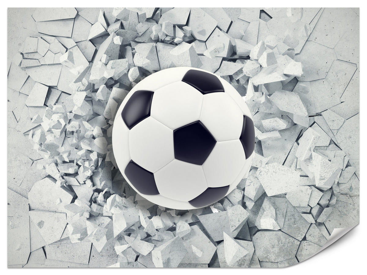 FOTOTAPETE für Kinderzimmer Fußball Riss Graue Wand Dynamik Sport 400x280 - Schwarz/Weiß, Papier (400/280cm) - Muralo