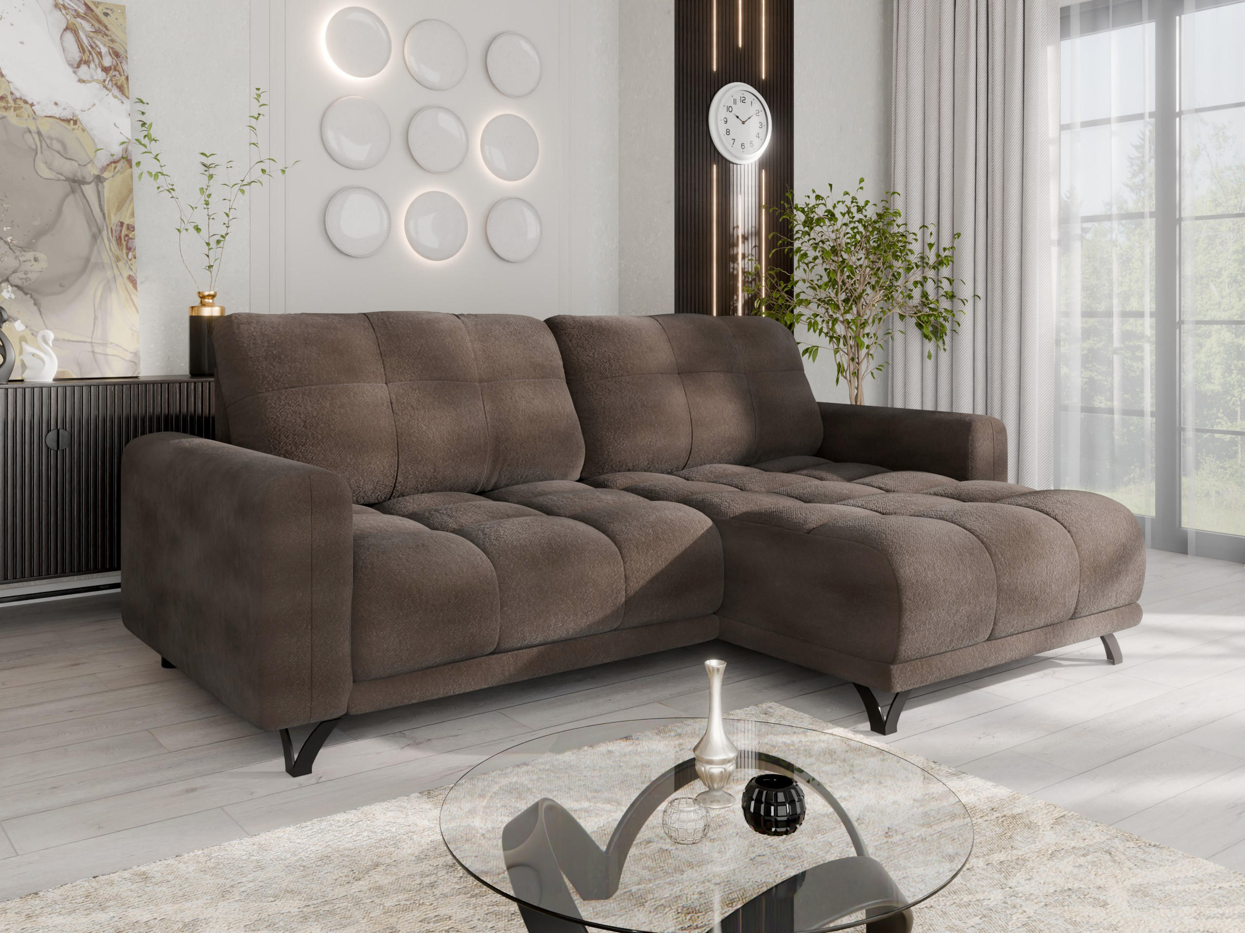 ECKSOFA Ferrino L-Form, Recamiere beidseitig montierbar, Braun - Braun, Holz (174/234cm) - Panda Möbel