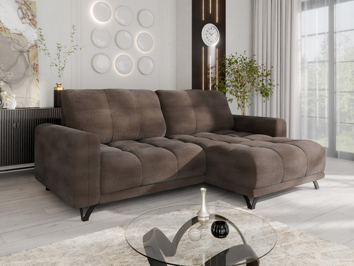 ECKSOFA Ferrino L-Form, Recamiere beidseitig montierbar, Braun - Braun, Holz (174/234cm) - Panda Möbel