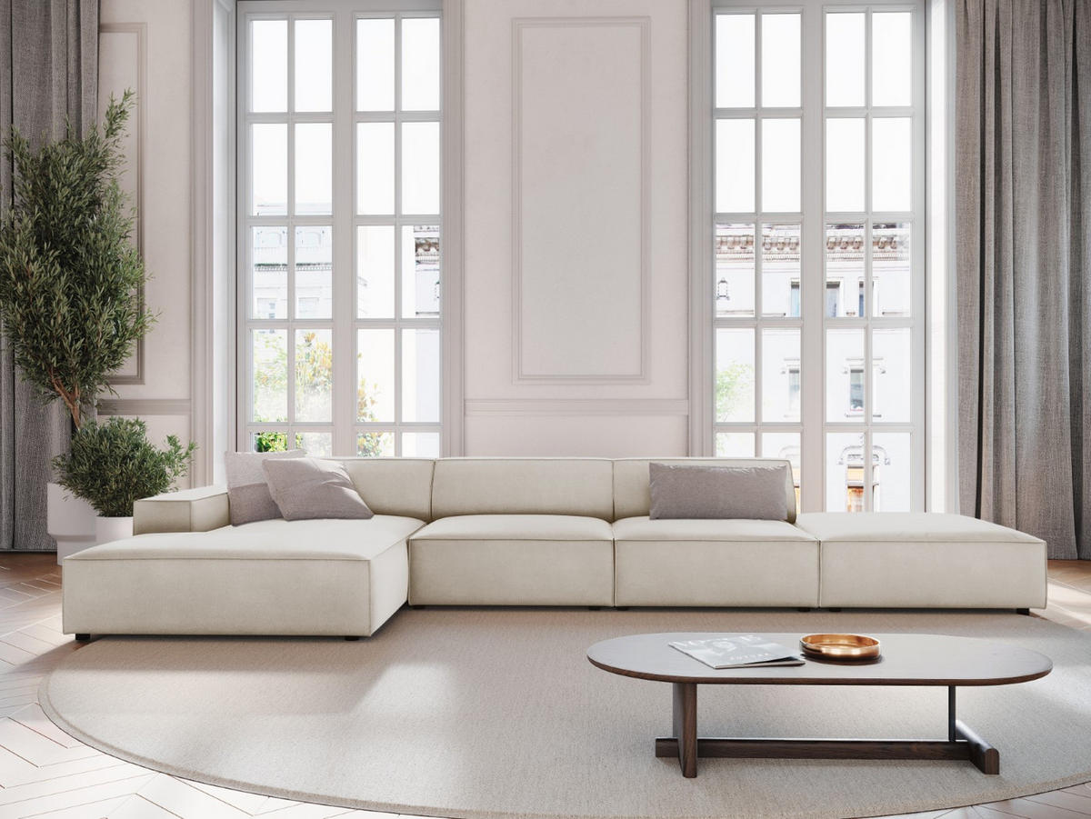 ECKSOFA links Jodie aus Samt dunkelbeige 5 Sitzplätze - Mokka, Textil (166/341cm) - Micadoni