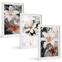 BILDER SET 3er Set - 40x60 cm Weißer Rahmen - Blumen Marmor weiß schwarz - Weiß, Kunststoff (40/60cm) - TULUP