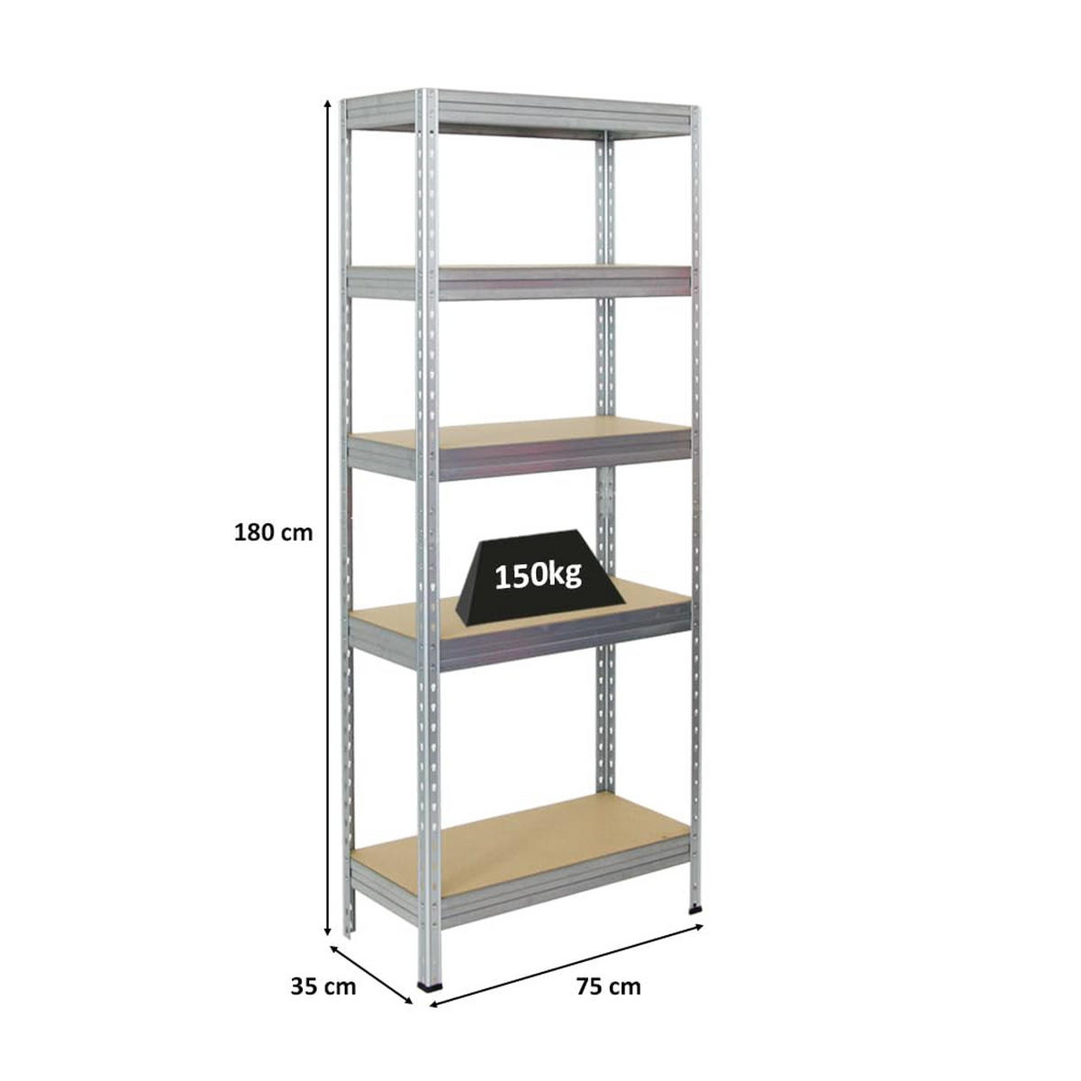 SCHWERLASTREGAL Rivet 180x75x35 cm Fachlast 150 kg Innovatives Stecksystem Verzinkt - Silberfarben, Metall (75/180/35cm) - PROREGAL