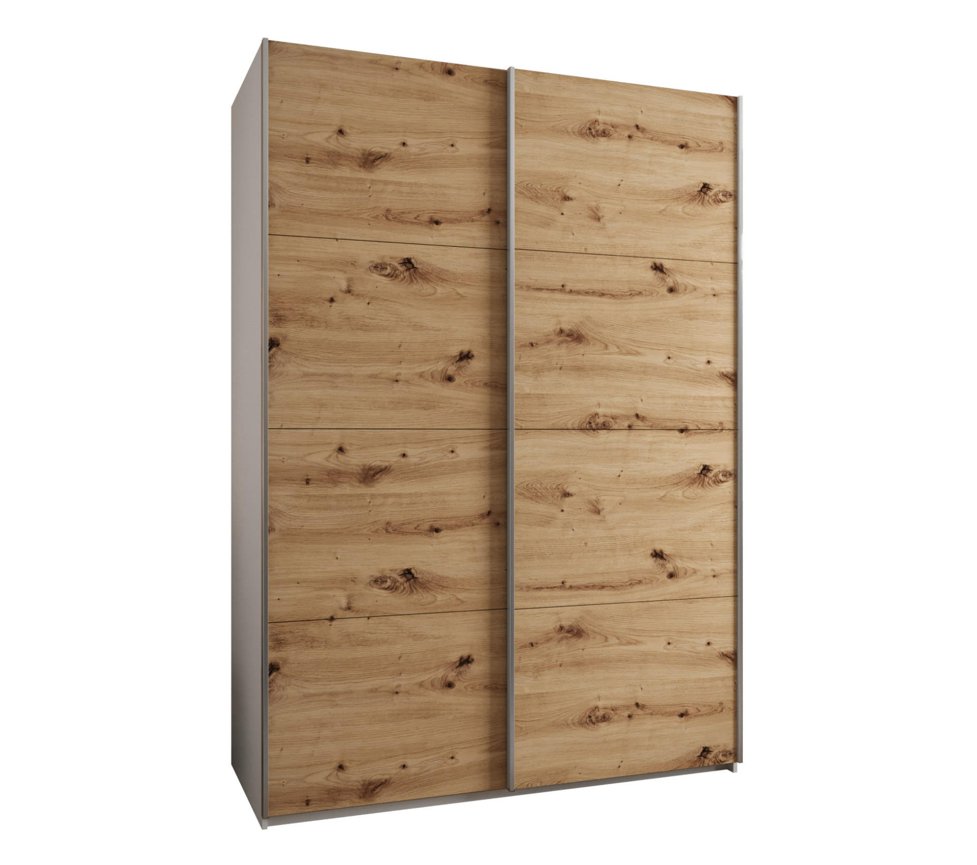 Abiks Möbel Schwebetürenschrank Weiß, Eiche Artisan, Silber 180x245x64 cm