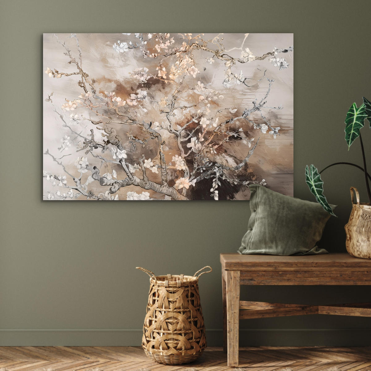 METALLBILD Mandelblüte - Kunst - Van Gogh - Beige - Abstrakt 90x60 cm - Braun, Metall (90/60cm) - MuchoWow
