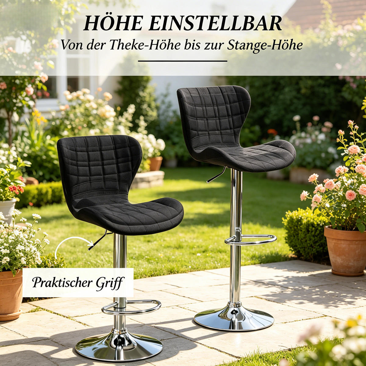 BARHOCKER DE-36206 2er Set höhenverstellbar drehbar Schwarz - Schwarz, Metall (51.5/111.5/47cm) - ComfortXL