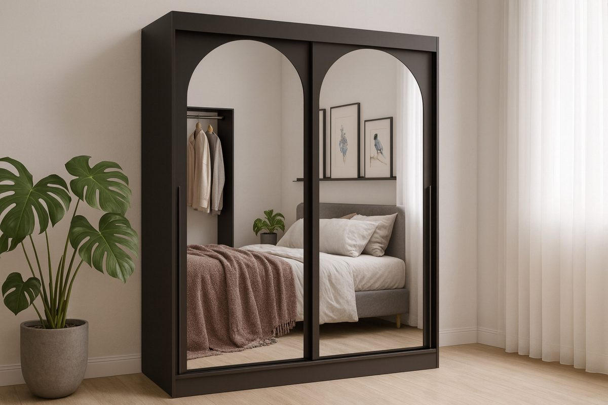 SCHIEBETÜRENSCHRANK MOSSA 200 / 215 / 65 cm in Schwarz / Schwarz - Schwarz, Holzwerkstoff (200/215/65cm) - Deine Möbel 24