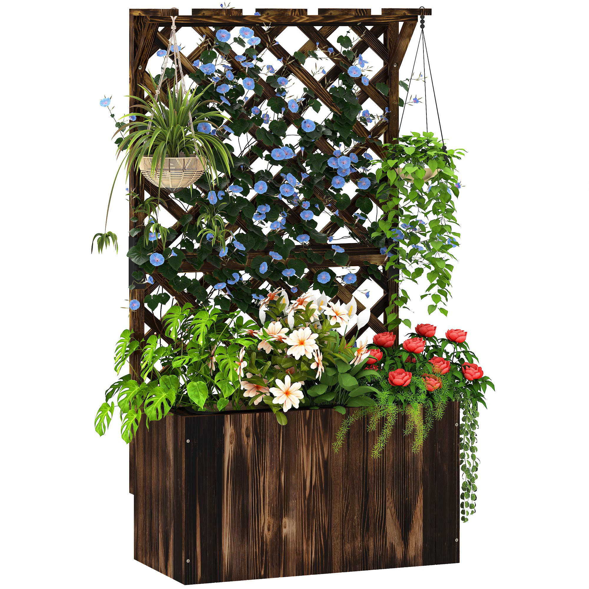 HOCHBEET DE-05393 Mit Rankgitter, verkohltes Holz Verkohlt - Naturfarben, Holz (64/122/33cm) - ComfortXL