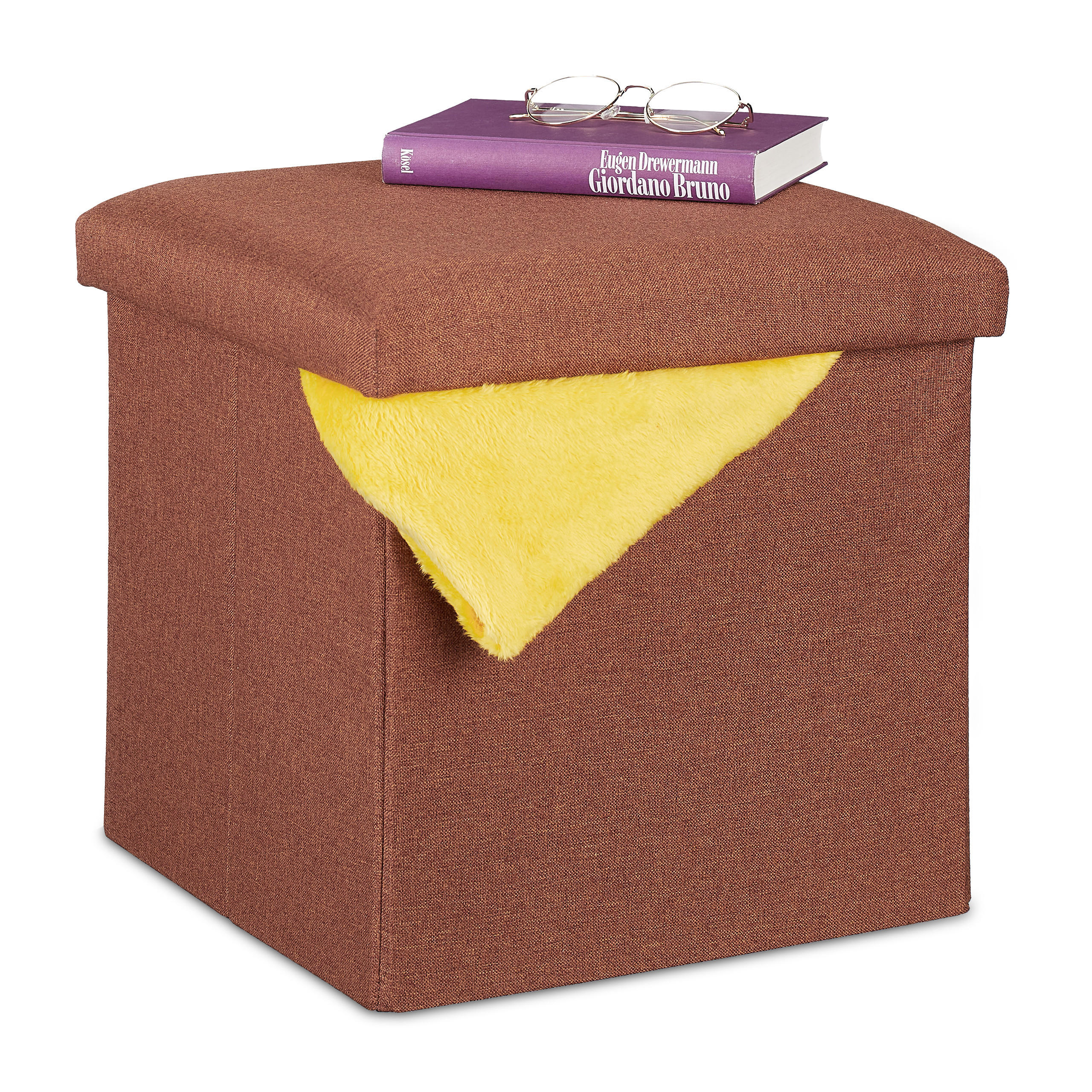 SITZHOCKER - Braun, Holzwerkstoff/Textil (37.5/37/37.5cm) - Relaxdays