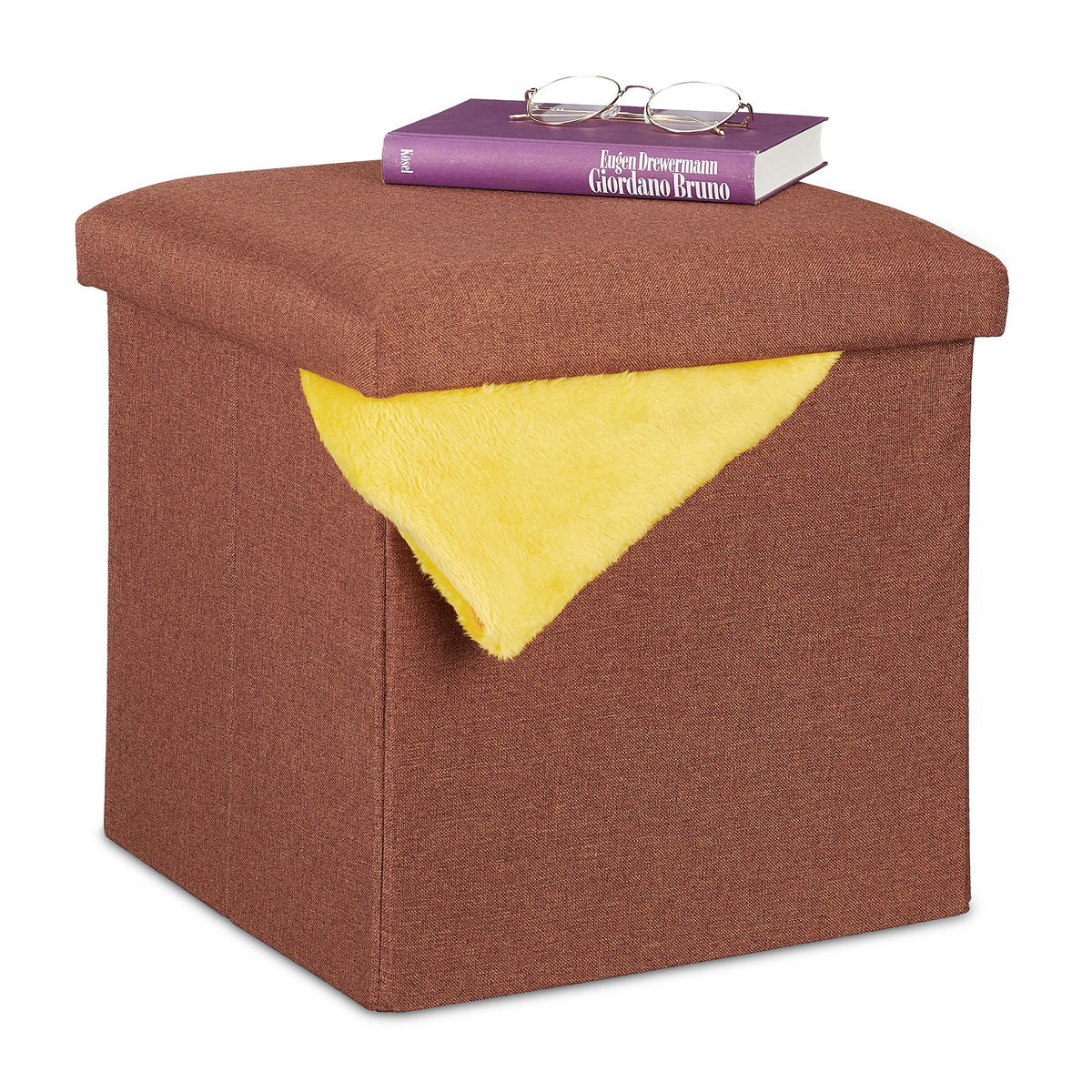 SITZHOCKER - Braun, Holzwerkstoff/Textil (37.5/37/37.5cm) - Relaxdays