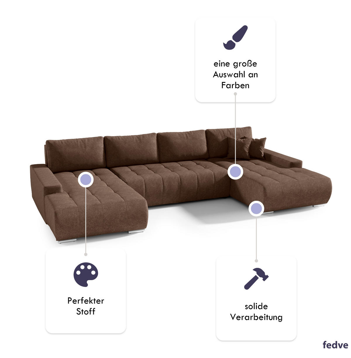 WOHNLANDSCHAFT mit Schlaffunktion Dhaka U, Braun - Dunkelbraun, Textil (185/85/350cm) - Fedve