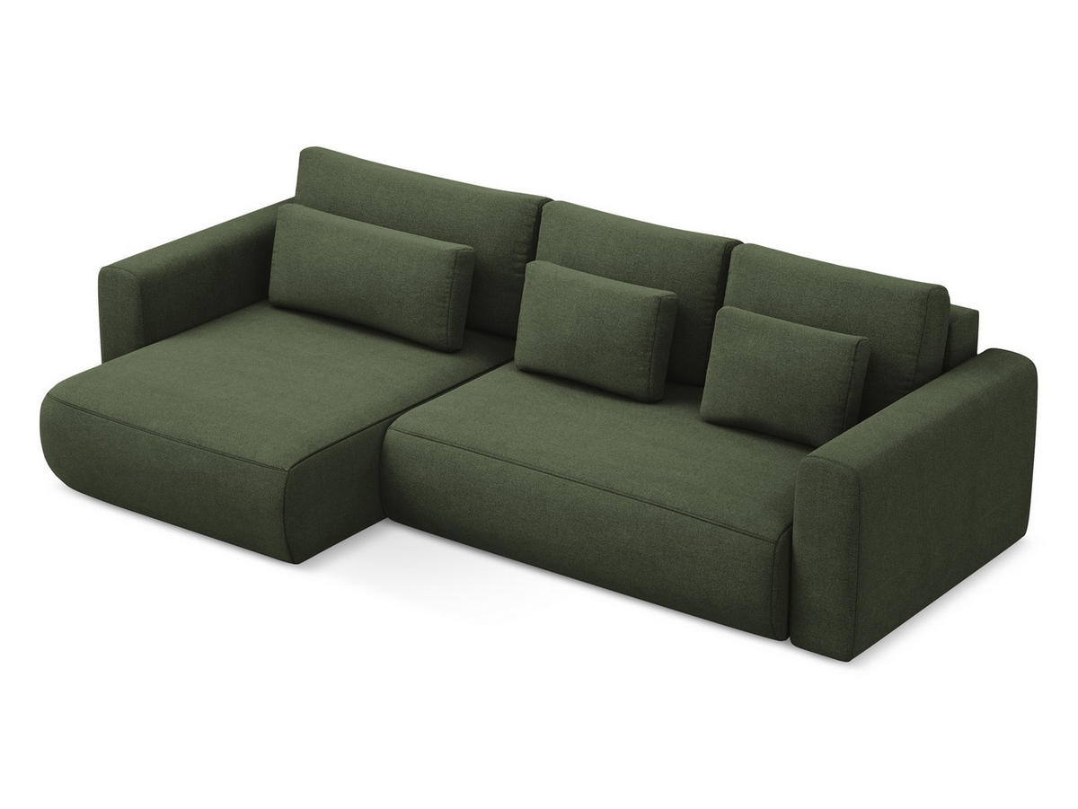 ECKSOFA mit Schlaffunktion Strukturstoff Stoff Grün - Schwarz/Olivgrün, Kunststoff/Textil (149/278cm) - Makamii