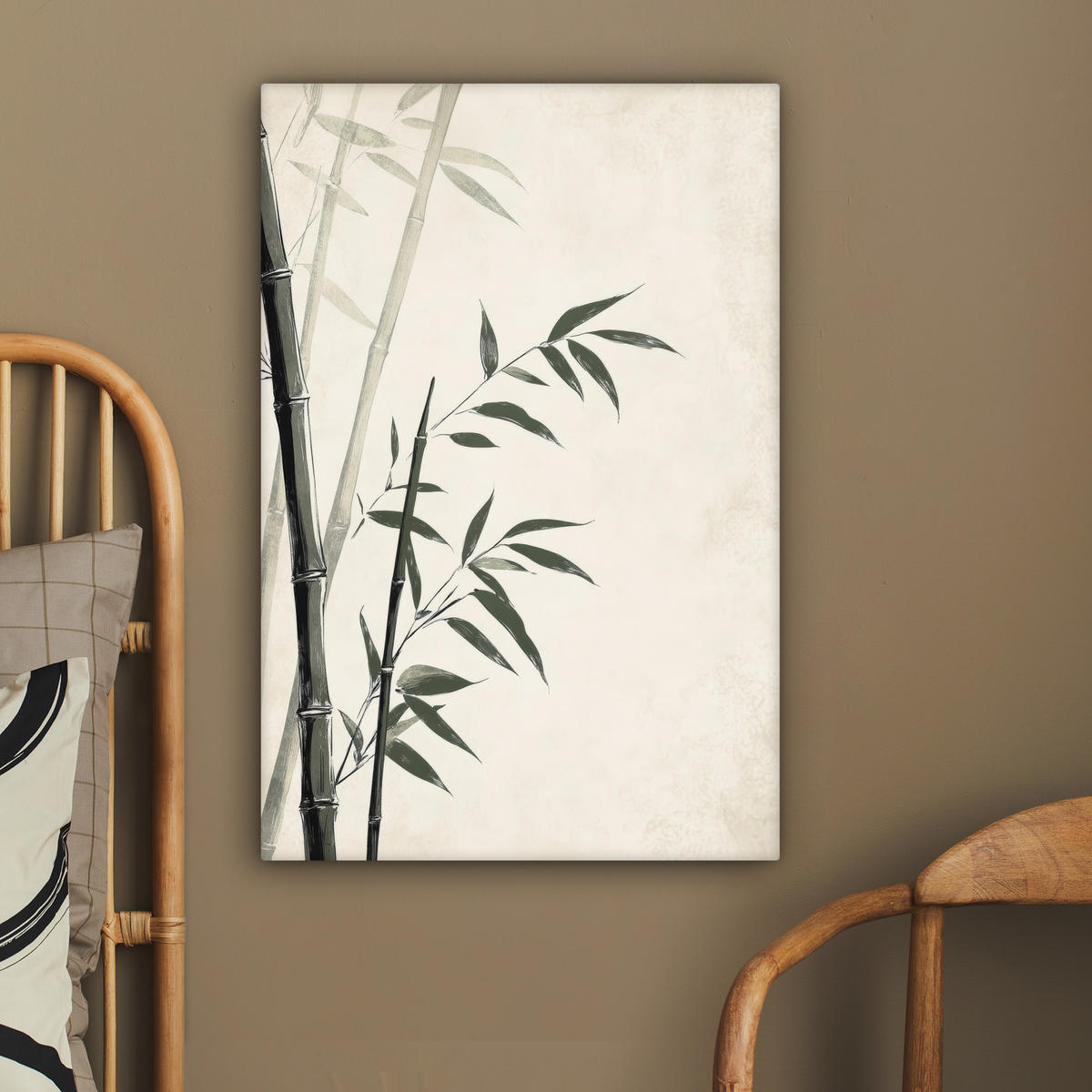 LEINWANDBILD Japandi - Bambus - Beige 60x90 cm - Eukalyptusholzfarben, Textil (60/90cm) - MuchoWow