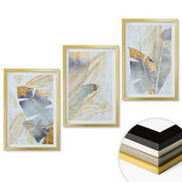 WANDBILDER 3er Set - 40x60 cm Goldrahmen - Hellblau-beige Blätter - Goldfarben, Kunststoff (40/60cm) - ArtPrintCave