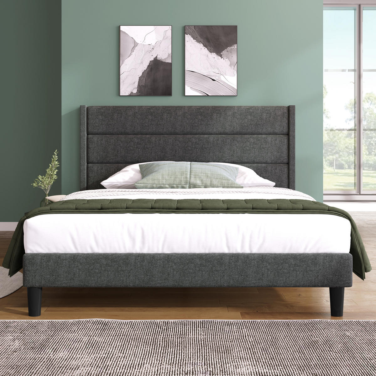 POLSTERBETT 140/200 cm dunkelgrau aus Leinen mit Matratze - Dunkelgrau, Textil (140/200cm) - OKWISH
