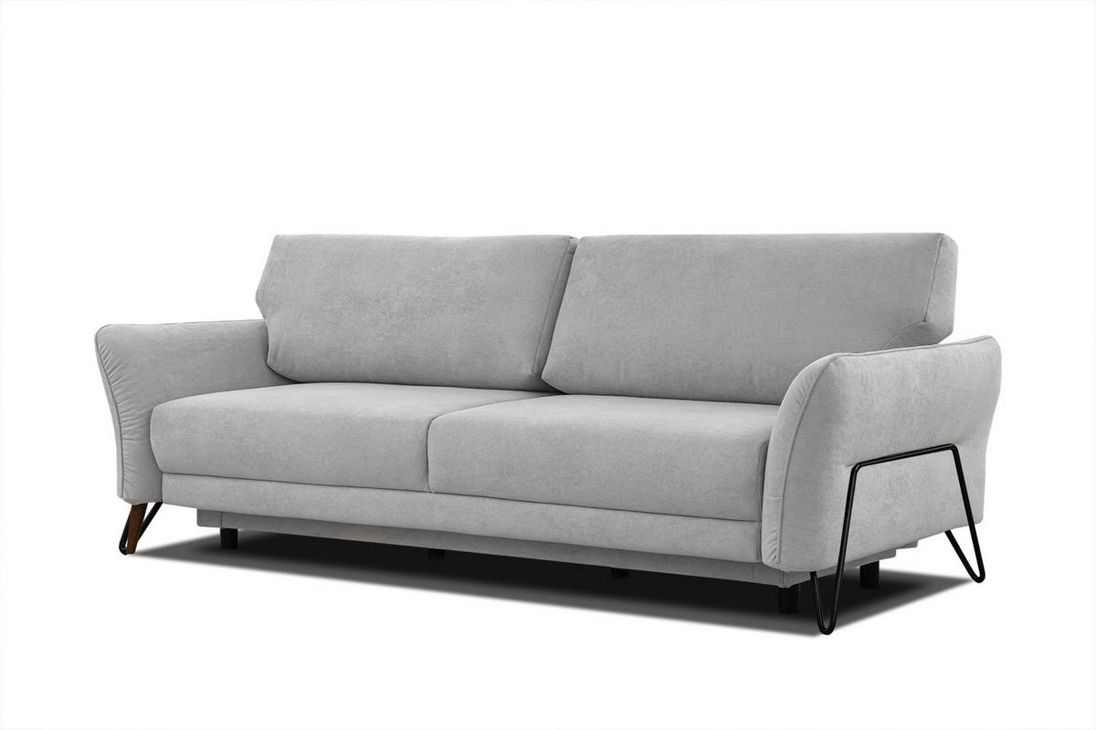 SOFA LOREM 3-Sitzer mit Schlaffunktion, hellgrau - Hellgrau/Schwarz, Holz/Textil (232/90/107cm) - Courtois Laville